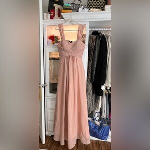 OK Bridal Blush Pink A-Line Ruched Chiffon Dress